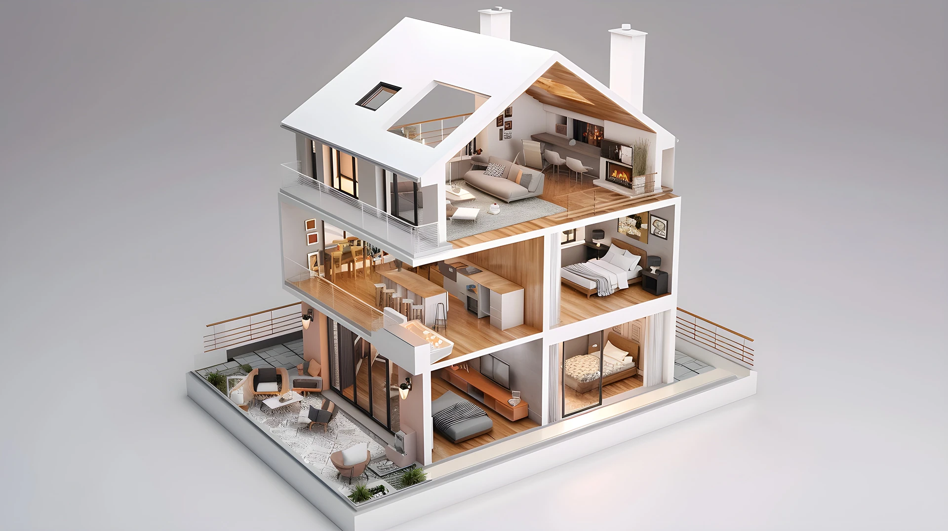 Maquette de maison avec dispositifs de sécurité intégrés